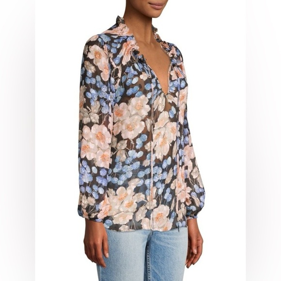 Like New - Rebecca Taylor Blush Rose Floral Blouse - Size 4 - Picture 3 of 10